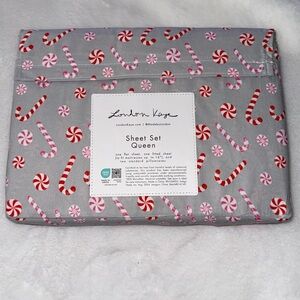 London Kaye Christmas candy cane Queen Sheet Set